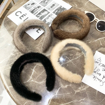 2025 Hot Sale Women Luxury winter 100% Real Mink Fur Headbands High Quality Real Fur Hair Band Lady Fashion Hair Hoop Furry Gift