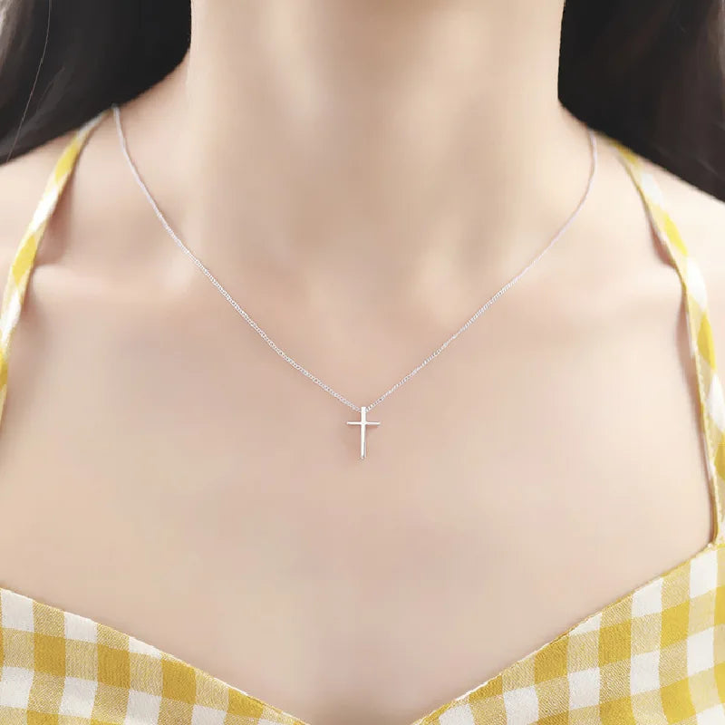 REETI 925 Sterling Silver Cross Korean Simple Temperament Jewelry Female Wild Accessories Pendant Necklace