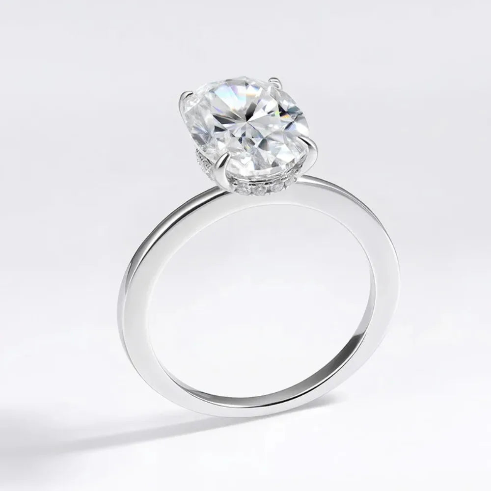 Certified 4.5CT Oval All Moissanite Ring 925 Sterling Silver for Women Sparkling Lab Diamond Engagement Wedding Band Jewelry GRA