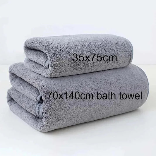 2pcs Grey Pink Solid Color Coral Fleece Thickened Towel Set Soft Absorbent Bath Towels for Home Gym Face Washing Soft Towels Set