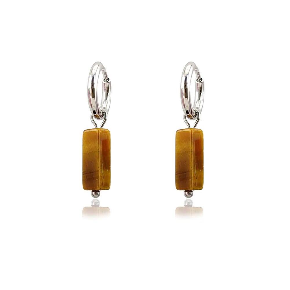 HUIDANG Earrings With Stones Boucles d'oreilles Square Natural Stones Small Hoops Earrings Woman New Trend 2025