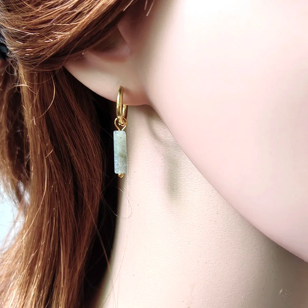HUIDANG Earrings With Stones Boucles d'oreilles Square Natural Stones Small Hoops Earrings Woman New Trend 2025