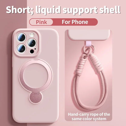 Liquid Silicone Bracket Magnetic Case For iPhone 17 16 15 14 13 Pro Max Air Magsafe With Hanging Rope Anti Fall Protective Cover