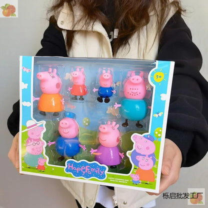 E－STRONG NEW Peppa Pig Full Set of Dolls for Playing House, Peppa Pig Family of Four Character Figurine Toy Gift Box Set