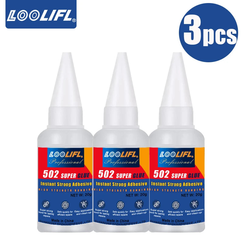 LOOLIFL Professional 502 Fast Glue Waterproof Universal Repair Adhesive Food Safe CA Glue for Plastic Wood Metal Ceramics Glass