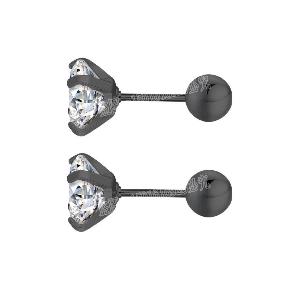 Fashion 1pair/2pcs Women Round Crystal Zirconia Stud Earrings New Surgical Steel Luxury Jewelry Clear Rhinestone Unisex Piercing