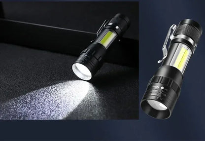 Portable Rechargeable LED Flashlight with Pen Clip Zoomable Waterproof Torch with Side Light Outdoor Camping Emergency Lantern