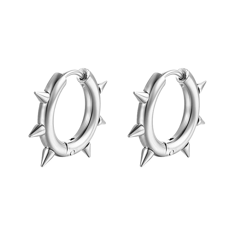 Creative Hip-Hop Rivet Heart Hoop Earrings For Women Stainless Steel Geometric Ear Buckle Piercing Cool Rock Punk Stud Jewelry