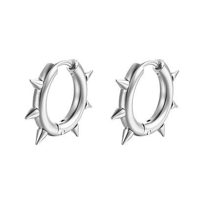 Creative Hip-Hop Rivet Heart Hoop Earrings For Women Stainless Steel Geometric Ear Buckle Piercing Cool Rock Punk Stud Jewelry