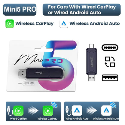 MINI 5 Pro/Mini Ultra CarlinKit Wireless CarPlay Adapter Smart CarPlay Box  for Car Plug and Play WiFi Bluetooth Auto Connection