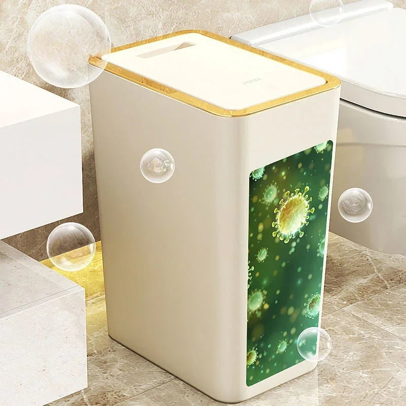 10/12L Slim Trash Can Nordic Covered Waterproof Large Capacity Dustbin One-Touch Lid for Bathroom Kitchen Living Room Bedroom