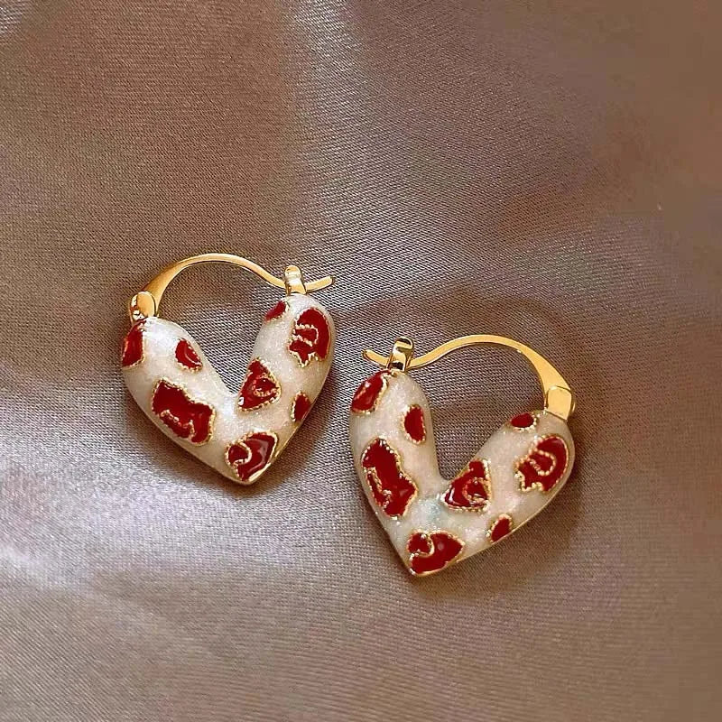2026 Trendy Red Dripping Oil Heart Hoop Earrings For Women Girls Korean Elegant Love Dangle Earring Jewelry Gift