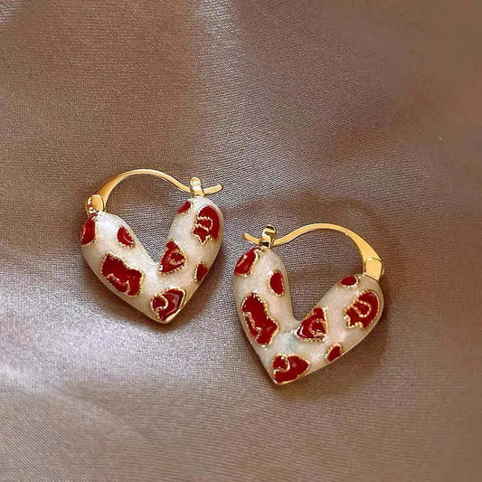 2026 Trendy Red Dripping Oil Heart Hoop Earrings For Women Girls Korean Elegant Love Dangle Earring Jewelry Gift