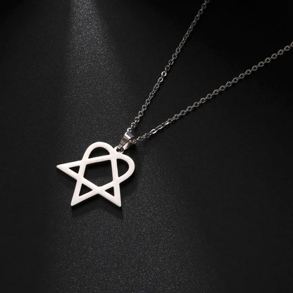 Lucktune Heartagram Star Pendant Necklace Stainless Steel Heart Pentagonal Chain Necklace Women Couple Jewelry Wedding Gift