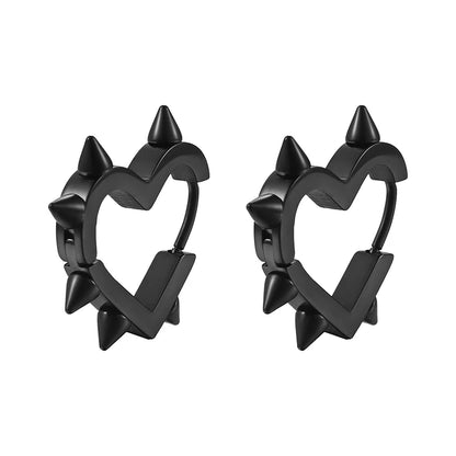 Creative Hip-Hop Rivet Heart Hoop Earrings For Women Stainless Steel Geometric Ear Buckle Piercing Cool Rock Punk Stud Jewelry
