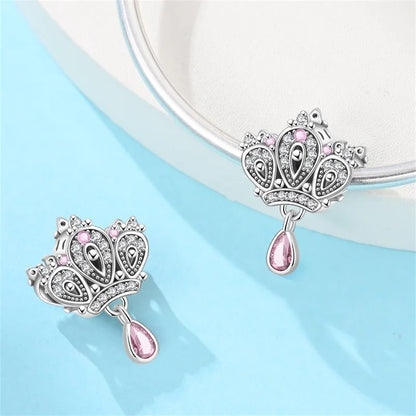 925 Sterling Silver Pink Charms Beads Butterfly Perfume Bottle Crown Heart Shaped Zircon Charms for Women Fine DIY Jewelry Gifts