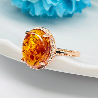 Natural Amber Flower Ring Women Healing Gemstone Fine Jewelry Genuine Baltic Amber Floral Rings Adjustable Anillos Mujer Gifts