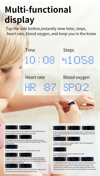 2026 Smart Ring Men Women LED Display Screen Heart Rate Blood Oxygen Monitor 5ATM Waterproof Multi Sports Mode Gifts For Android