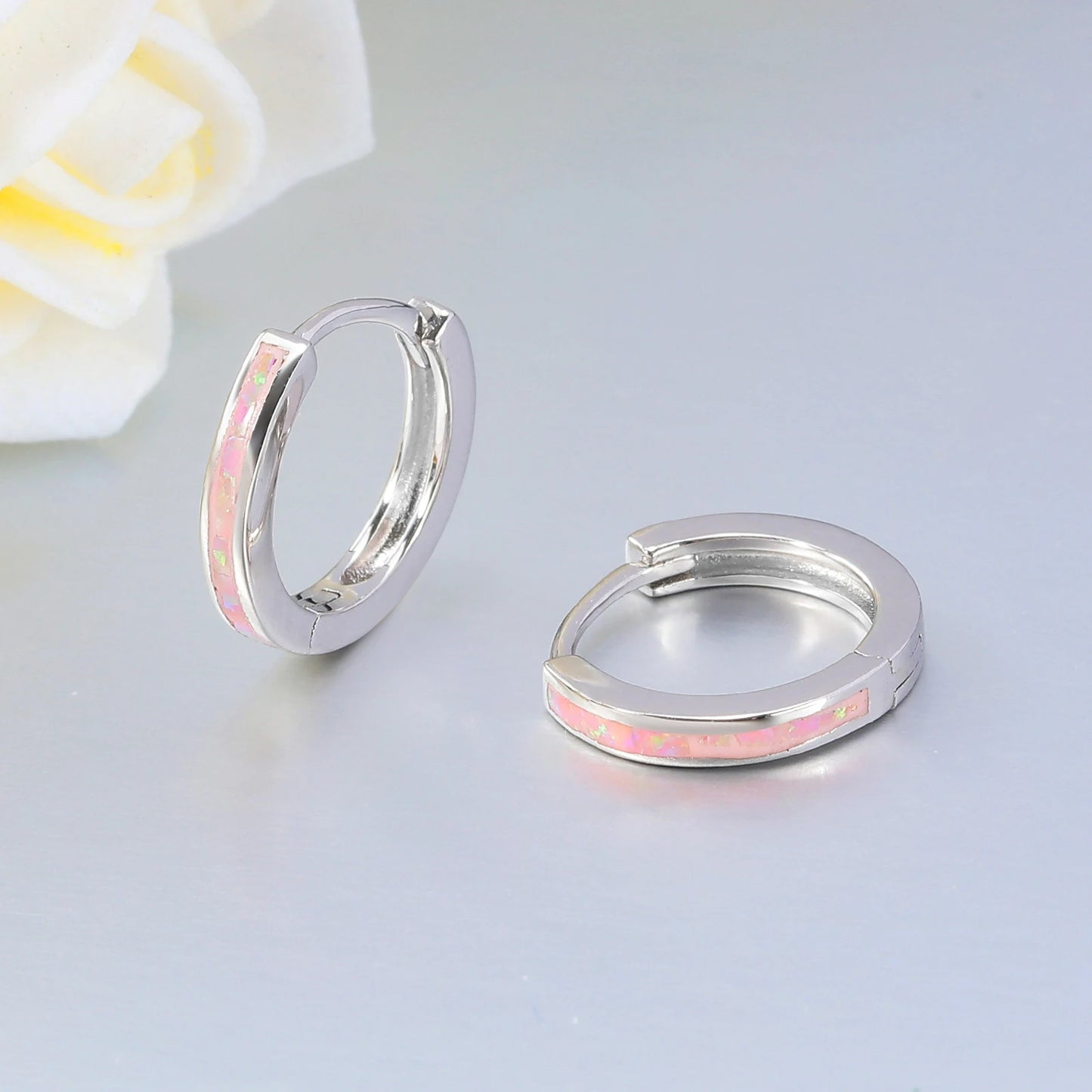 CiNily Simple Small Round Opal Hoop Earrings for Women 925 Sterling Silver Dainty Huggie Earrings Tiny Ear Jewelry Gifts 12mm