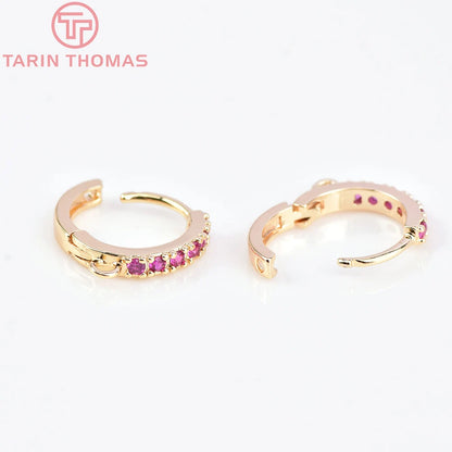 (1980)4PCS 13MM 24K Gold Color Plated Brass with Zircon Earring Hoop Earring Hooks for DIY Jewelry Making Finding  Accessorie