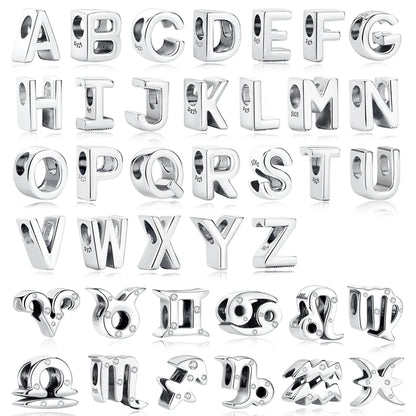 Original 925 Sterling Silver Charms Beads 12 Zodiac A-Z Letters Virgo Aries Fit Pan Brand Bracelets Necklaces Jewelry For Women