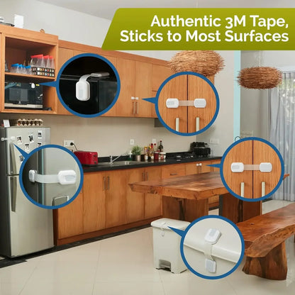 4 Pack Child Safety Strap Locks for Fridge, Cabinets, Drawers, Dishwasher, Toilet, 3M Adhesive No Drilling