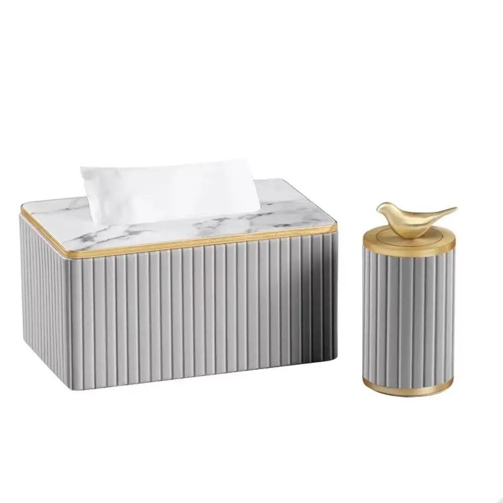 Vertical Pattern Leather Tissue Box Light Luxury Ornament Napkin Holder European Style High-end Paper Storage Container