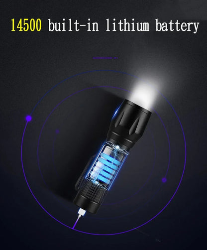 Portable Rechargeable LED Flashlight with Pen Clip Zoomable Waterproof Torch with Side Light Outdoor Camping Emergency Lantern
