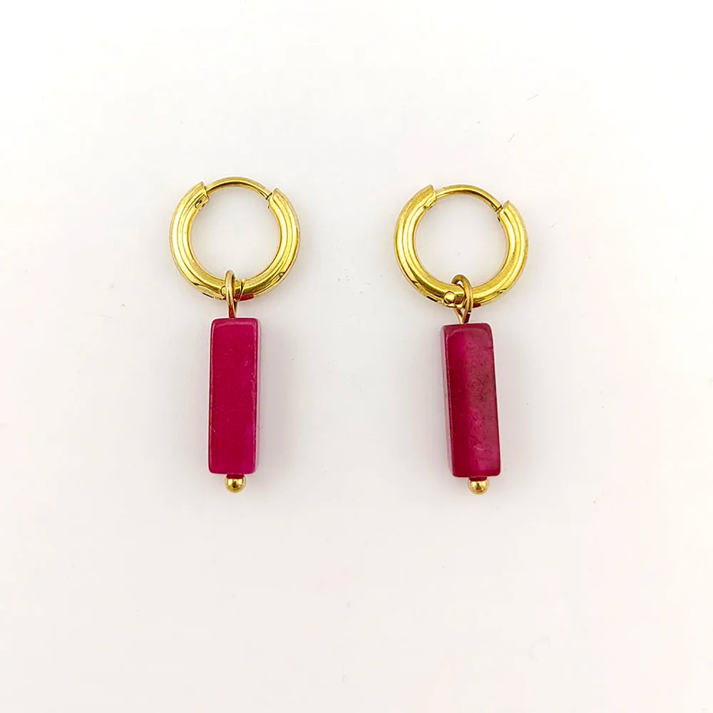 HUIDANG Earrings With Stones Boucles d'oreilles Square Natural Stones Small Hoops Earrings Woman New Trend 2025