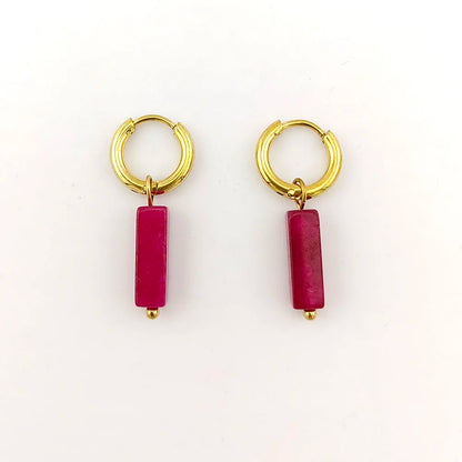 HUIDANG Earrings With Stones Boucles d'oreilles Square Natural Stones Small Hoops Earrings Woman New Trend 2025