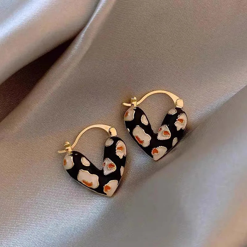 2026 Trendy Red Dripping Oil Heart Hoop Earrings For Women Girls Korean Elegant Love Dangle Earring Jewelry Gift