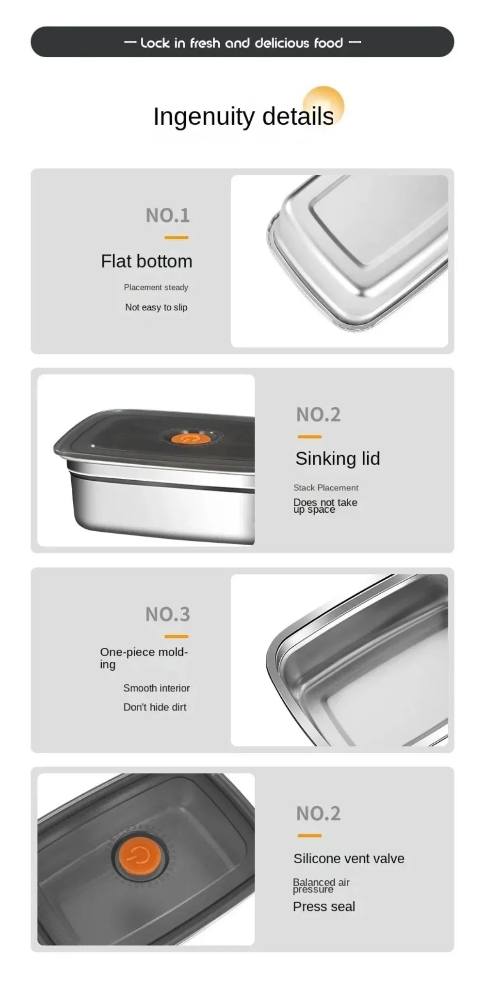 High Quality Stainless Steel Camping Lunch Box Sealed Refrigerator Freezer Storage Box Leak-proof Microwave Suitable Bento Box