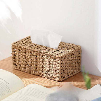New Woven Tissue Box Imitation Rattan Woven Grass Tissue Storage Box Luxury Tissue Paper Holder Home Living RoomTable Decoration