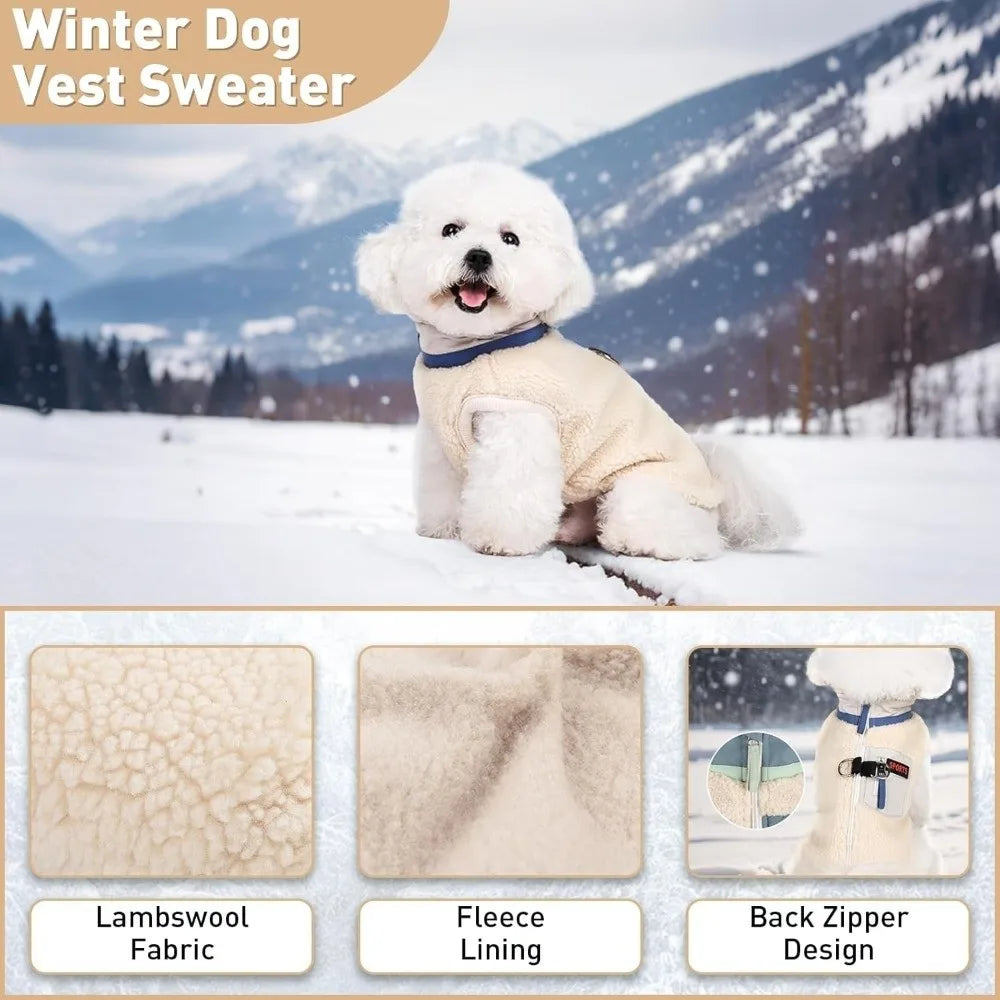 Cute Warm Dog Vest Thickened Sherpa Lined Teddy Schnauzer Clothes with Zipper Puppy Vest Dog Apparel