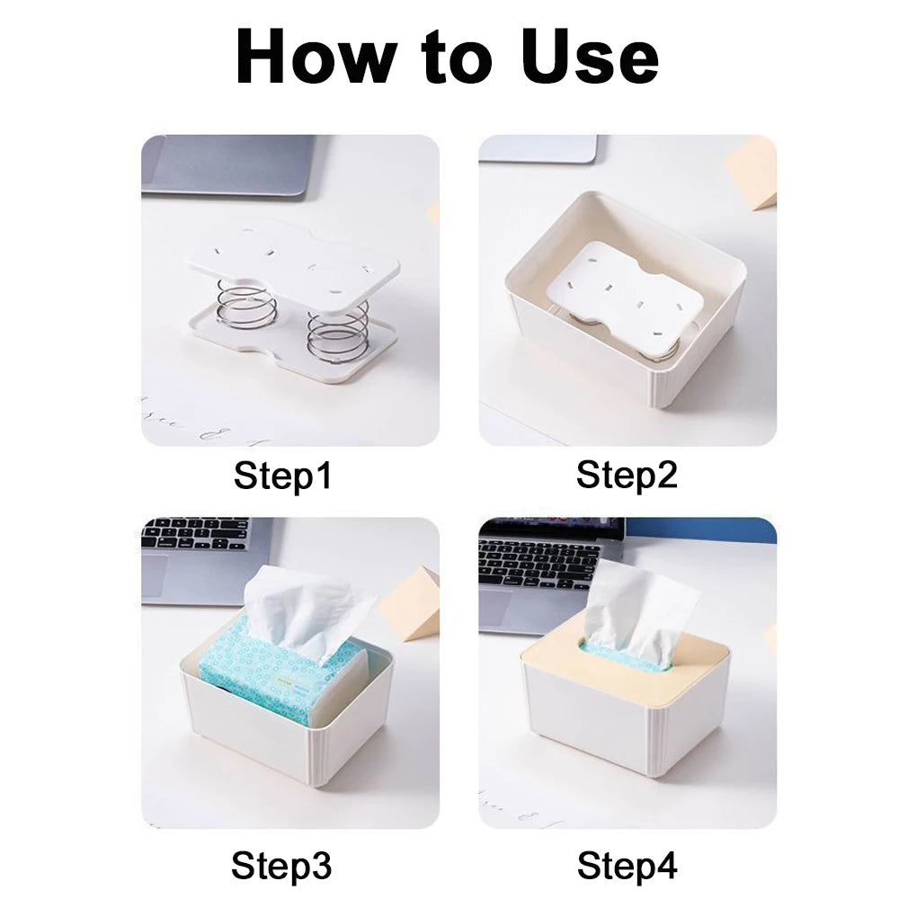 Automatic Tissue Box Tissue Dispenser Spring Loaded Tissue Holder Office Home Kitchen Toilet Bracket Organizer for Living Room