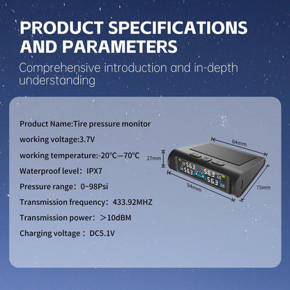 Car Security Alarm Systems Tire Pressure Monitoring Tyre Temperature Monitor Auto Accessories Solar TPMS Universal 4 Exteral