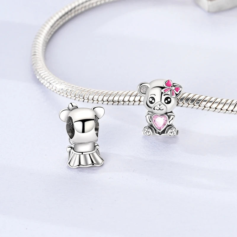 925 Sterling Silver Pink Charms Beads Butterfly Perfume Bottle Crown Heart Shaped Zircon Charms for Women Fine DIY Jewelry Gifts