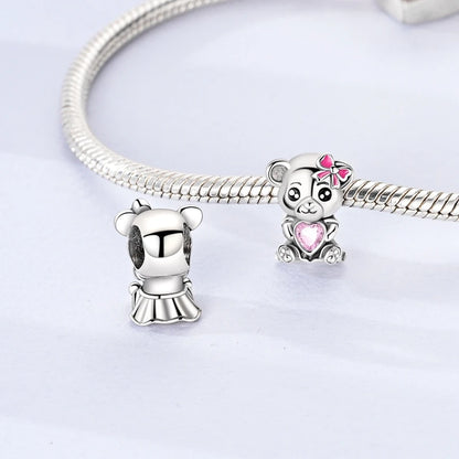 925 Sterling Silver Pink Charms Beads Butterfly Perfume Bottle Crown Heart Shaped Zircon Charms for Women Fine DIY Jewelry Gifts