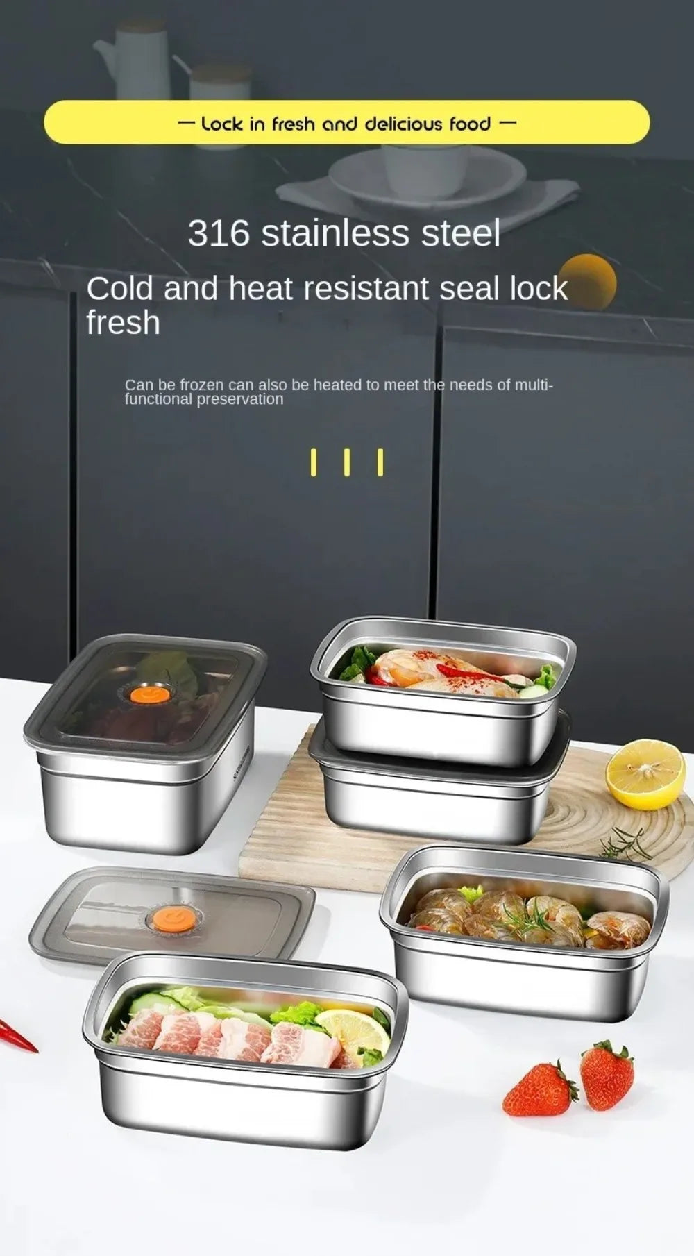 High Quality Stainless Steel Camping Lunch Box Sealed Refrigerator Freezer Storage Box Leak-proof Microwave Suitable Bento Box
