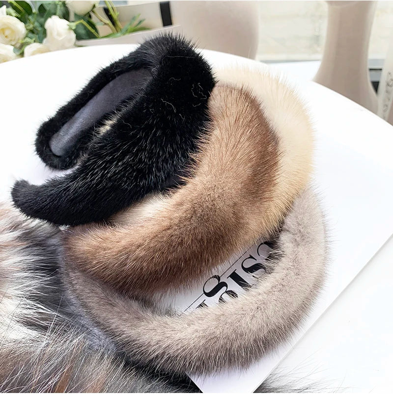2025 Hot Sale Women Luxury winter 100% Real Mink Fur Headbands High Quality Real Fur Hair Band Lady Fashion Hair Hoop Furry Gift