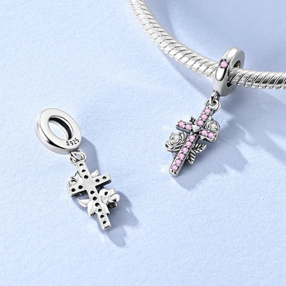 925 Sterling Silver Pink Charms Beads Butterfly Perfume Bottle Crown Heart Shaped Zircon Charms for Women Fine DIY Jewelry Gifts