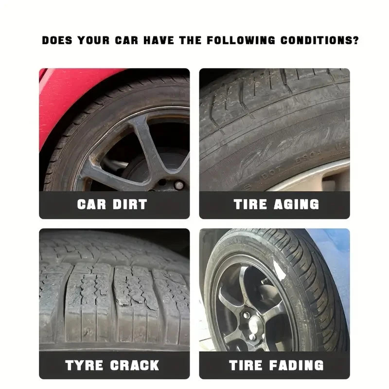 Tire polishing wax, shiny black, restores tire gloss and enhances tire appearance, preventing oxidative cracking and aging