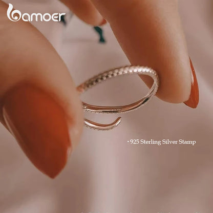 BAMOER 925 Sterling Silver Retro Textures Snake Adjustable Ring, 18K Gold Green Zircon Animal Ring Stackable Jewelry 4 Colors