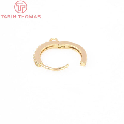 (1980)4PCS 13MM 24K Gold Color Plated Brass with Zircon Earring Hoop Earring Hooks for DIY Jewelry Making Finding  Accessorie