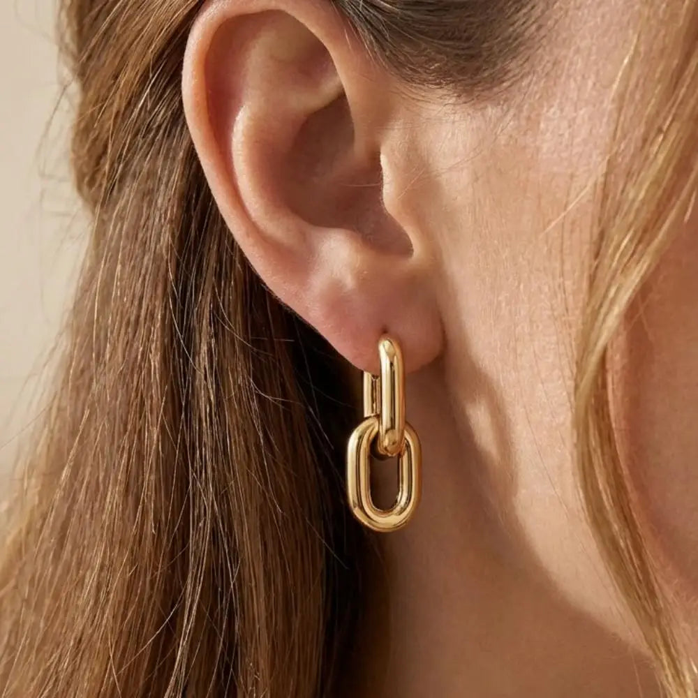 Minimalist Stainless Steel Fashion Gold Color U Shape Trendy Geometric Square Hoop Designer Earrings for Women Party Jewelry