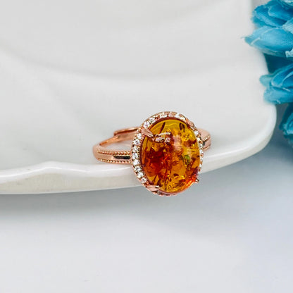 Natural Amber Flower Ring Women Healing Gemstone Fine Jewelry Genuine Baltic Amber Floral Rings Adjustable Anillos Mujer Gifts