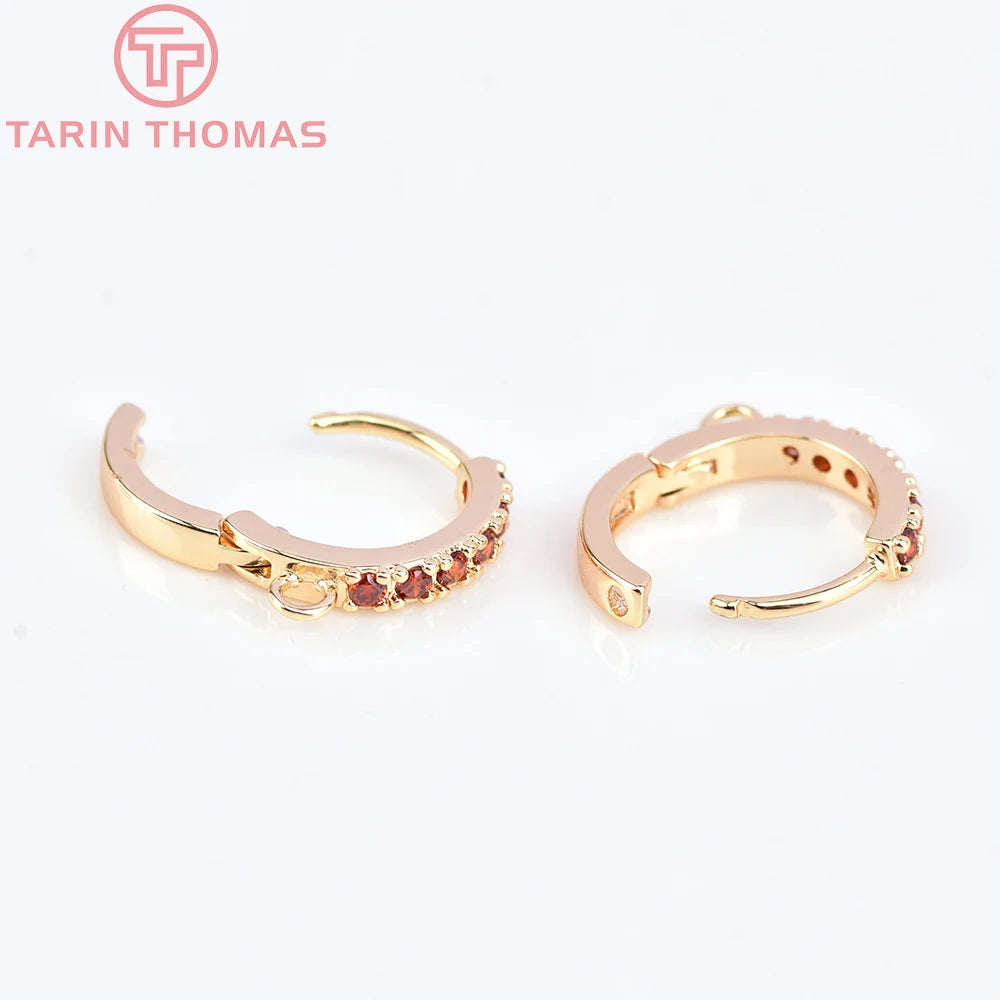 (1980)4PCS 13MM 24K Gold Color Plated Brass with Zircon Earring Hoop Earring Hooks for DIY Jewelry Making Finding  Accessorie
