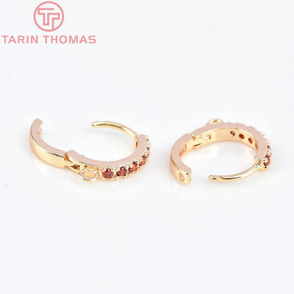 (1980)4PCS 13MM 24K Gold Color Plated Brass with Zircon Earring Hoop Earring Hooks for DIY Jewelry Making Finding  Accessorie