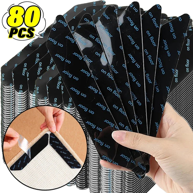 80/8pcs Carpet Non-slip Stickers Reusable Washable Anti Curling Carpet Patches Fixed Sticker Floor Rug Mat Grip Stoppers Tapes