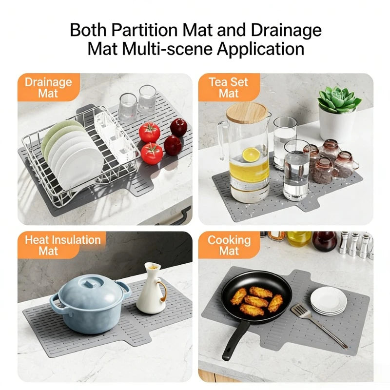 Kitchen Sink Protector Mat Silicone Saddle Nonslip Anti-scratch Pad Sink Divider Mat with Drainage Function to Prevent Collision